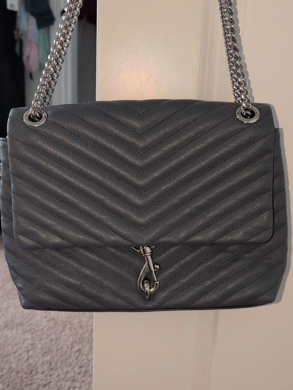 Quilted Rebecca Minkoff Chevron Chain Shoulder Bag - Black